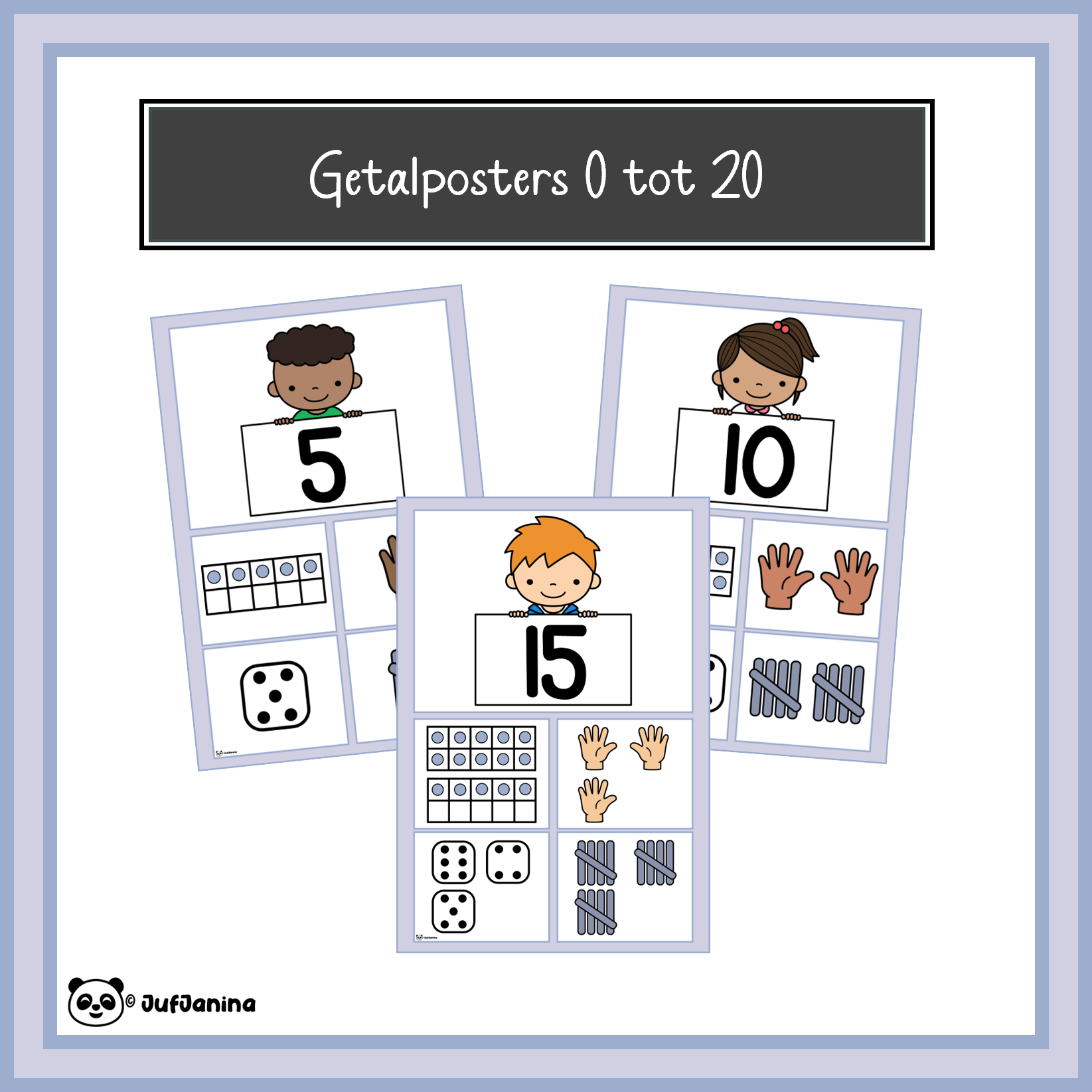 Getalkaarten 0 tot 20 (staand) - JufJanina